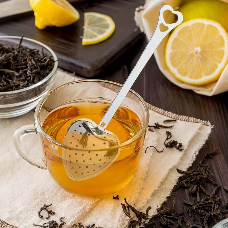 Stainless Steel Heart-Shaped Tea Infuser with Long Handle – Elegant Strainer Spoon for Loose Leaf Tea