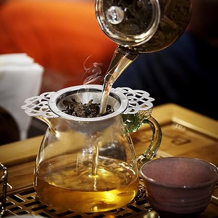 Crown mesh tea strainer with drip bowl